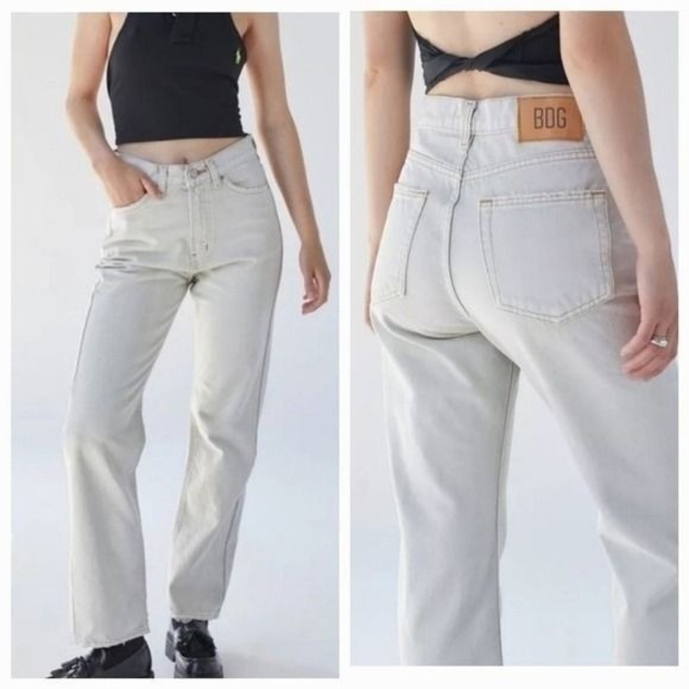 BDG Cowboy Jean Womens 25 Cream High Waisted Straight Leg Minimalist Retro